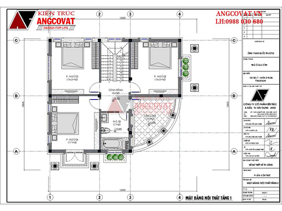 Mặt bằng tầng 2 mẫu nhà 2 tầng rưỡi mái thái tân cổ điển 110m2