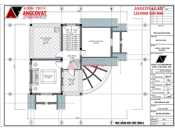 Mặt bằng tầng 3 mẫu nhà 2 tầng rưỡi mái thái tân cổ điển 110m2