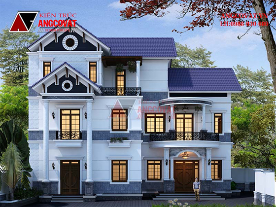Phối cảnh 3D mẫu nhà 2 tầng rưỡi 120m2 tân cổ điển đẹp