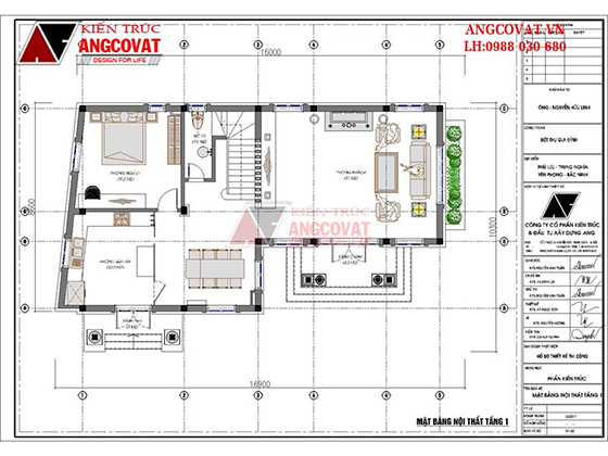 Mặt bằng tầng 1 mẫu nhà 2 tầng rưỡi 120m2 tân cổ điển đẹp