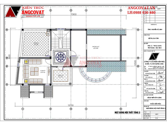 Mặt bằng tầng 3 mẫu nhà 2 tầng rưỡi 120m2 tân cổ điển đẹp