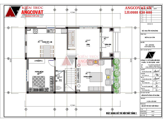 Mặt bằng tầng 1 mẫu nhà 2 tầng rưỡi 100m2 phong cách hiện đại