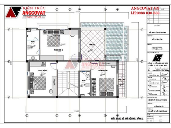 Mặt bằng tầng 2 mẫu nhà 2 tầng rưỡi 100m2 phong cách hiện đại