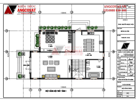 mặt bằng 1 nhà biệt thự mái lệch 2 tầng tại thường tín