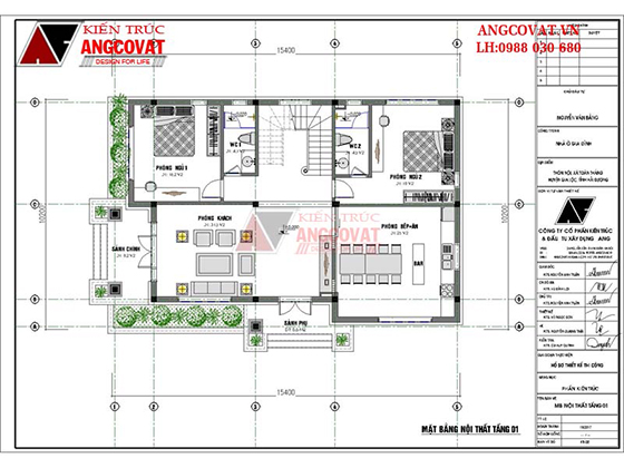 Mặt bằng tầng 1 mẫu nhà 2 tầng rưỡi mặt tiền 10m diện tích 140m2