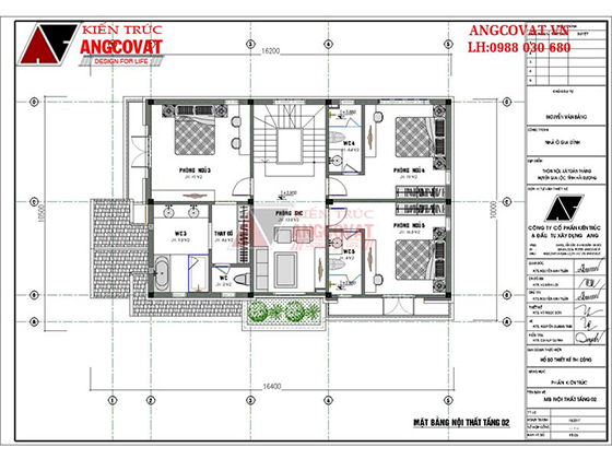 Mặt bằng tầng 2 mẫu nhà 2 tầng rưỡi mặt tiền 10m diện tích 140m2