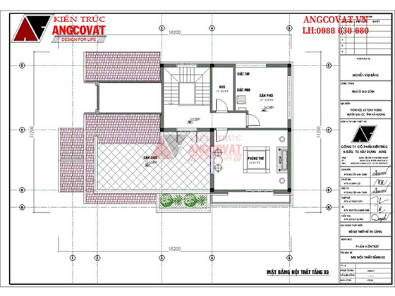 Mặt bằng tầng tum mẫu nhà 2 tầng rưỡi mặt tiền 10m diện tích 140m2