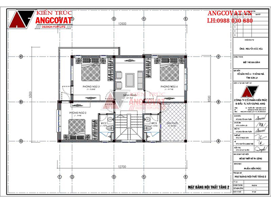 Mặt bằng nội thất tum mẫu nhà 2 tầng rưỡi mặt tiền 9m phong cách hiện đại
