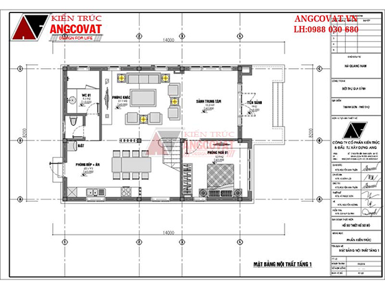 mặt bằng 1 nhà biệt thự mái lệch 3 tầng 90m2