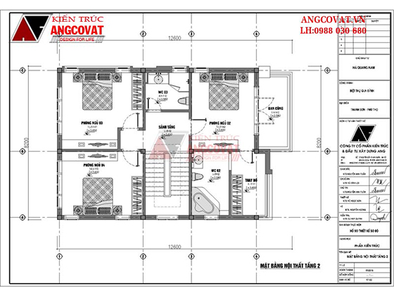 mặt bằng 2 nhà biệt thự mái lệch 3 tầng 90m2