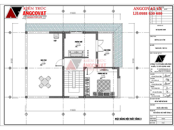 mặt bằng 3 nhà biệt thự mái lệch 3 tầng 90m2