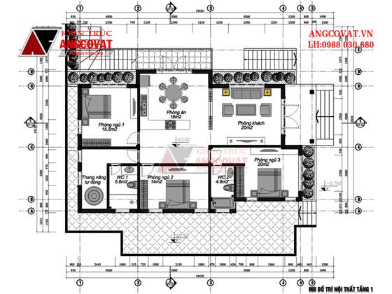 mặt bằng bản vẽ nhà cấp 4 3 phòng ngủ 3