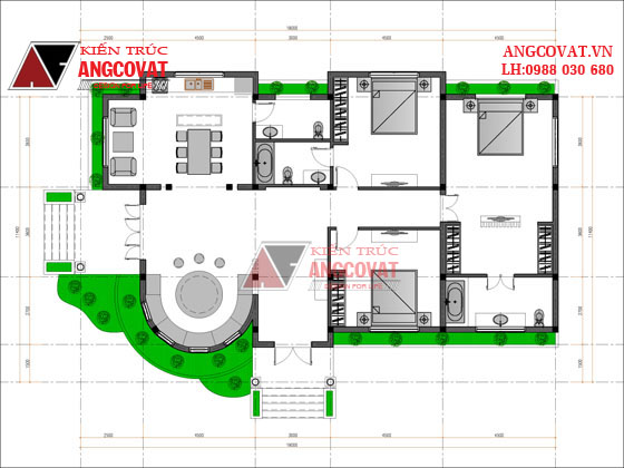 Thiết kế mẫu nhà biệt thự 10x20m 1 tầng 3 phòng ngủ kiểu Âu đẹp mê ly