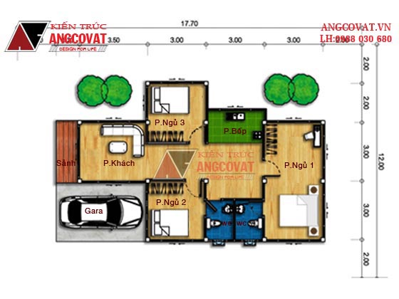 Mẫu thiết kế nhà 110m2 1 tầng 3 phòng ngủ mái thái đẹp BT32975