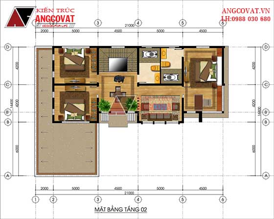 Thiết kế nhà 2 tầng hình chữ L 4 phòng ngủ hiện đại ở Vĩnh Phúc