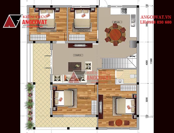 Thiết kế nhà vườn 1 tầng 4 phòng ngủ 150m2 ở Thái Bình