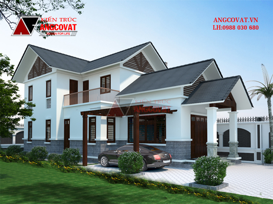 Thiết kế nhà 1 tầng có gác lửng sở hữu mái thái bắt mắt