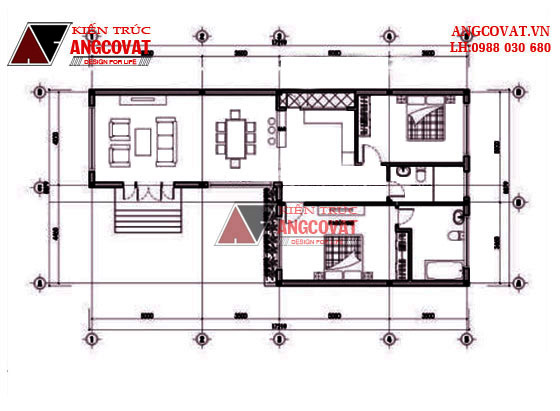 thiết kế nhà 1 tầng hình chữ L 12x8m đẹp ở Khánh Hòa