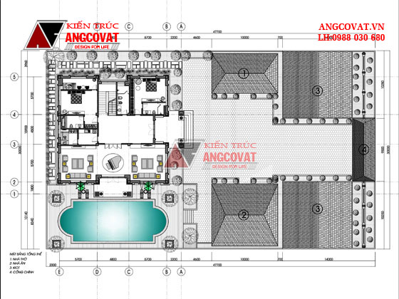 Tổng mặt bằng - Mau thiet ke nha vuon 300m2 2 tầng phong cách tân cổ điển đẹp