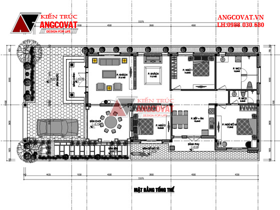 Chi tiết mẫu bản vẽ biệt thự 1 tầng diện tích 160m2 mái thái đẹp phong cách hiện đại tại Nghệ An BT12125