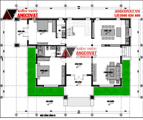 Thiết kế bản vẽ mặt bằng biệt thự 2 tầng 5 phòng ngủ mái thái tân cổ điển ở Hưng yên