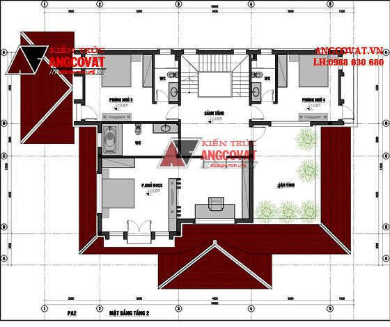 Thiết kế bản vẽ mặt bằng biệt thự 2 tầng 5 phòng ngủ mái thái tân cổ điển ở Hưng yên