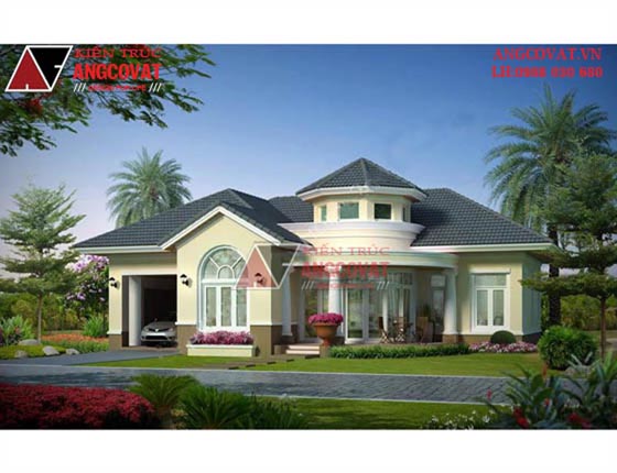 Thiết kế biệt thự 1 tầng mang phong cách châu Âu sở hữu mái thái đẹp