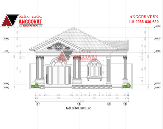 Thiết kế nhà 1 tầng 100m2 mặt tiền 8m phong cách cổ điển ở Thanh Hóa