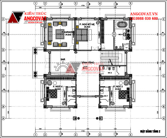 Mặt bằng tầng 2 - Mau thiet ke nha vuon 300m2 2 tầng phong cách tân cổ điển đẹp