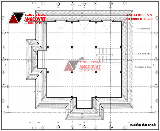 Mặt bằng tầng áp mái - Mau thiet ke nha vuon 300m2 2 tầng phong cách tân cổ điển đẹp