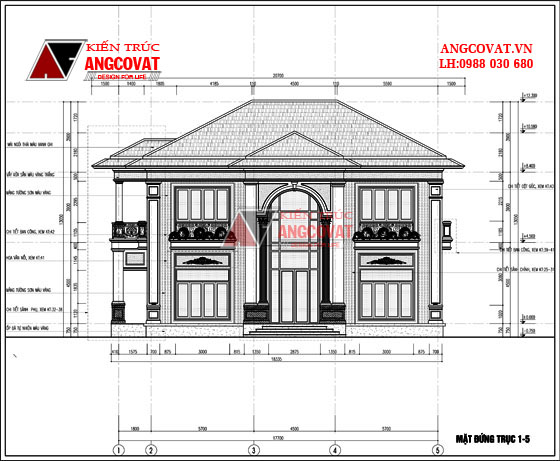 Mặt đứng 1 - Mau thiet ke nha vuon 300m2 2 tầng phong cách tân cổ điển đẹp