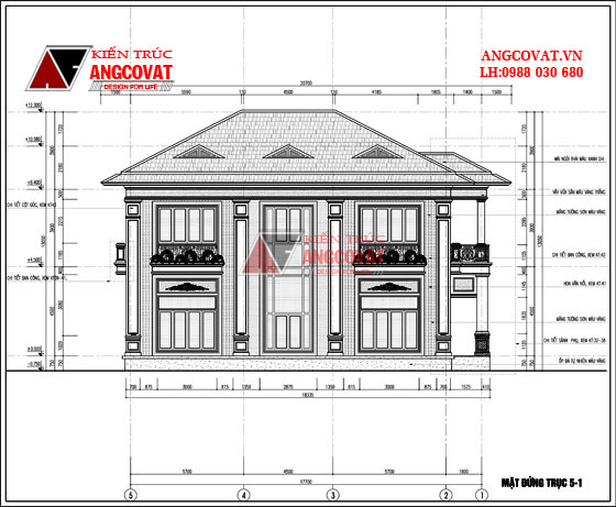 Mặt đứng 2 - Mau thiet ke nha vuon 300m2 2 tầng phong cách tân cổ điển đẹp