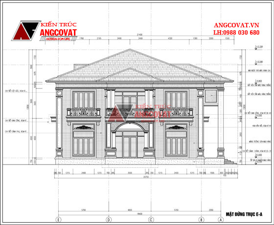 Mặt đứng 3 - Mau thiet ke nha vuon 300m2 2 tầng phong cách tân cổ điển đẹp