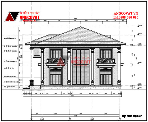 Mặt đứng 4 - Mau thiet ke nha vuon 300m2 2 tầng phong cách tân cổ điển đẹp