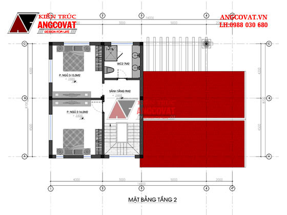 Thiết kế mau biet thu 9x15m 2 tầng 3 phòng ngủ mái thái hình chữ L diện tích 100m2 BT211255