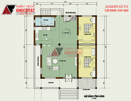 Thiết kế nhà vườn 1 tầng 2 phòng ngủ 14x16m đẹp lung linh ở Ninh Bình