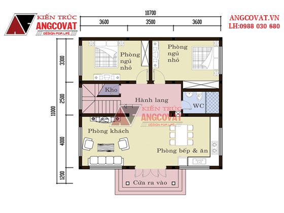 Thiết kế nhà 1 tầng có gác lửng mái thái 120m2 ở Hải Phòng