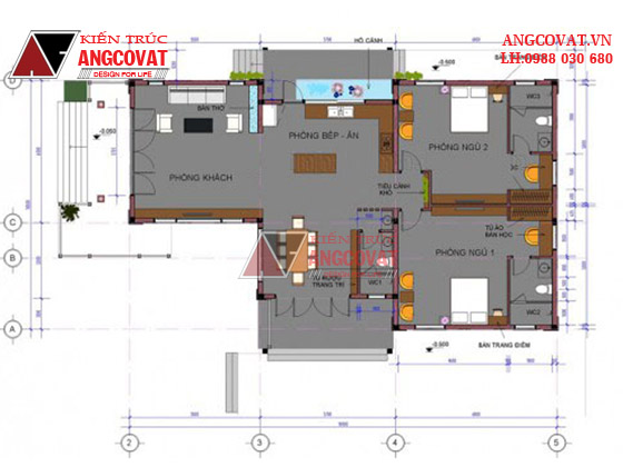 Mẫu thiết kế nhà 1 tầng diện tích 100m2 2 phòng ngủ kiểu Âu tại Nghệ An