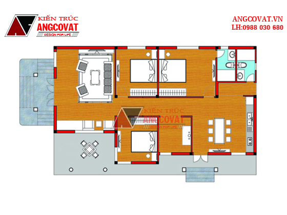 Mẫu nhà vườn 1 tầng đơn giản 14x9m 3 phòng ngủ ở Lạng Sơn