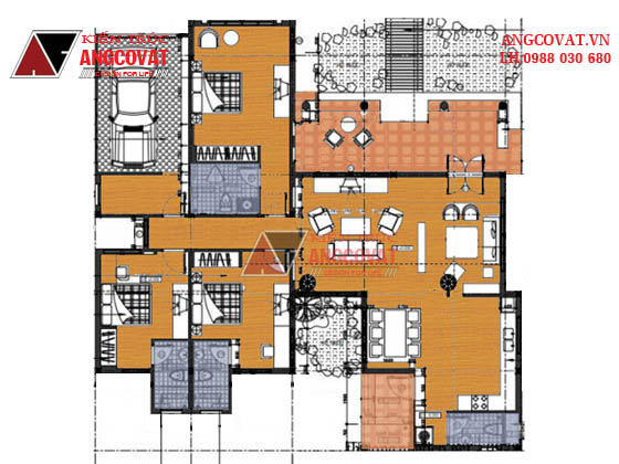 Thiết kế nhà cấp 4 mái ngói 3 phòng ngủ 15x17m ở Thanh Hóa