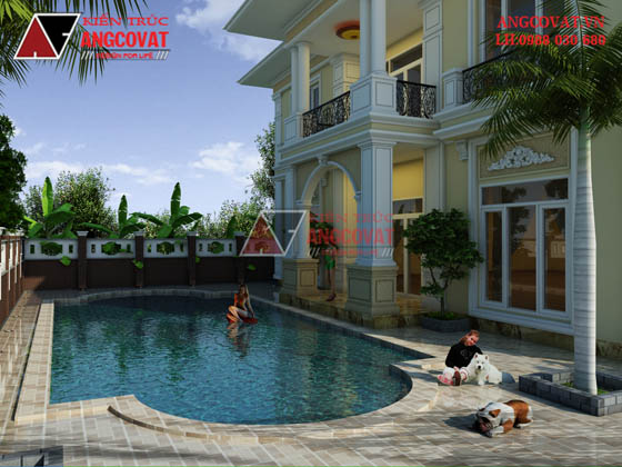 Phối cảnh 3 - Mau thiet ke nha vuon 300m2 2 tầng phong cách tân cổ điển đẹp