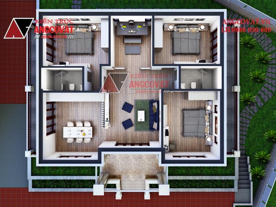 Mẫu thiết kế nhà 1 tầng 3 phòng ngủ 120m2 mái thái ở Quảng Bình