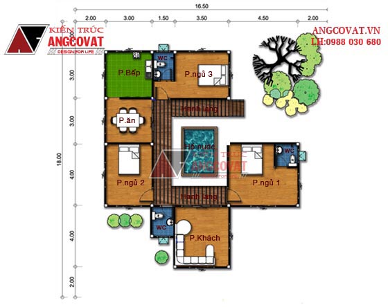 Thiết kế biệt thự 150m2 1 tầng mái bằng hiện đại 3 phòng ngủ 12x14m