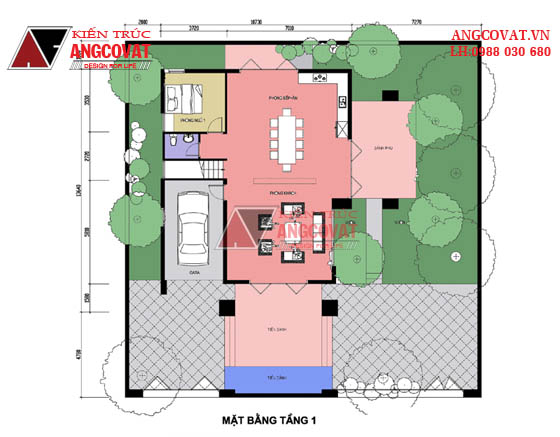 Thiết kế biệt thự 2 tầng 3 phòng ngủ đơn giản mái dốc 2 mặt tiền 180m2 ở Hải Dương