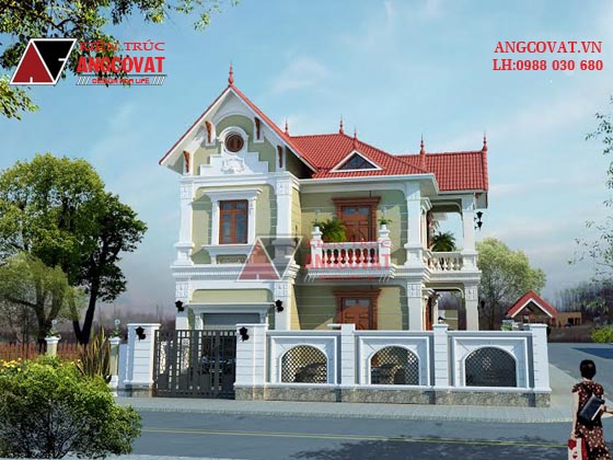 Mẫu biệt thự 2 tầng 10x12m phong cách Pháp đẹp 