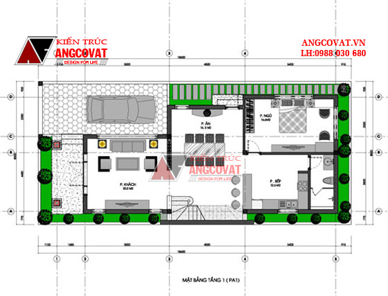 Mẫu thiết kế nhà 1 tầng 1 lửng diện tích 100m2 mặt tiền 7m mái thái 3 phòng ngủ đẹp