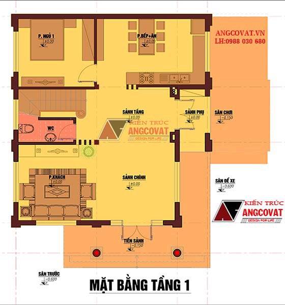 Mẫu thiết kế nhà 2 tầng 90m2 3 phòng ngủ hiện đại với mái ngói lạ mắt tại Hà Nội