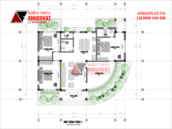 Thiết kế nhà cấp 4 130m2 mặt tiền 14m với 3 phòng ngủ phong cách tân cổ điển đẹp BT207016