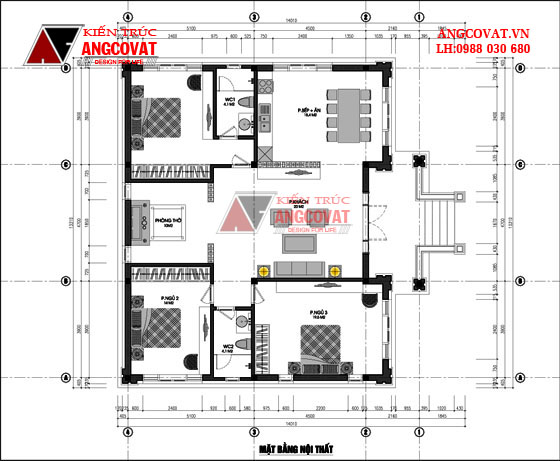 Thiết kế nhà cấp 4 diện tích 140m2 mái thái 3 phòng ngủ đẹp sang trọng tại Thanh Hóa BT23125