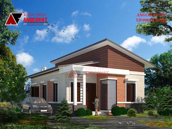 Xây nhà đẹp 600 triệu 1 tầng kiểu mái lệch bắt mắt